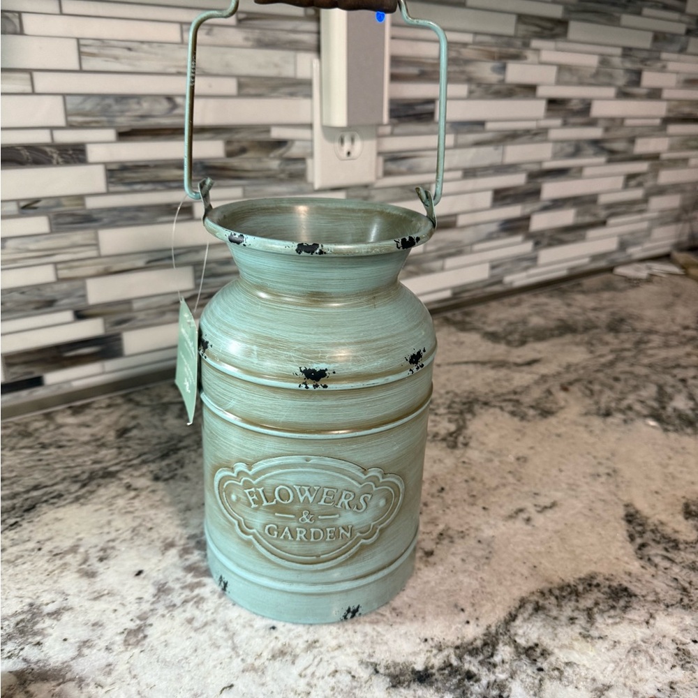 Rustic Mint Green Metal Vase